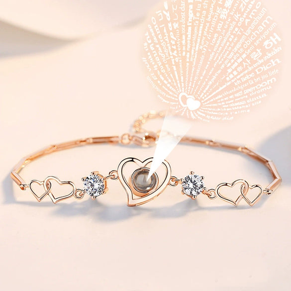 Women's S925 Sterling Silver Heart Bracelet With Diamond Accent Simple Love Memory Bracelet Romantic Gift