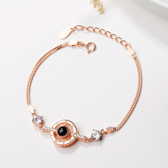 Women's S925 Sterling Silver Heart Bracelet With Diamond Accent Simple Love Memory Bracelet Romantic Gift