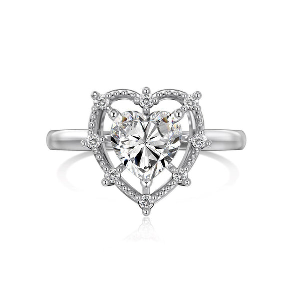 Women's S925 Sterling Silver Heart Shape Ring With Pink Love Zircon Design And Electroplating Treatment