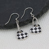 Women's S925 Sterling Silver Heart Shaped Checkerboard Geometric Earrings With Fine Crafted Fashion Design