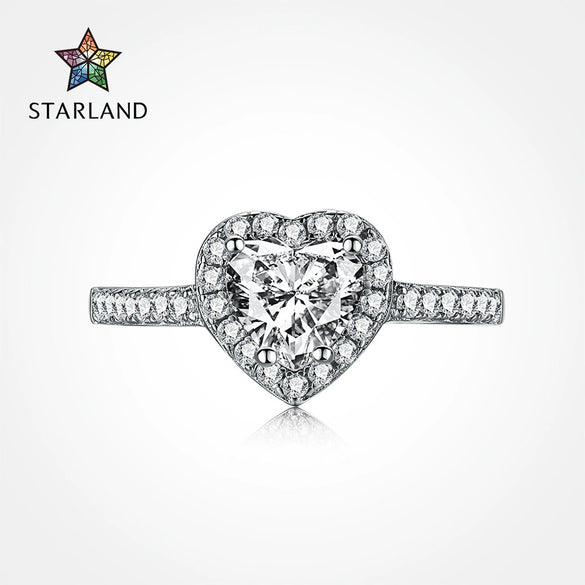 Women's S925 Sterling Silver Heart Shaped Ring With Spot Full Simulation Diamond Love Design Electroplated