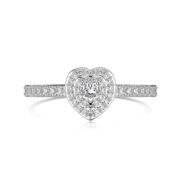Women's S925 Sterling Silver Heart Shaped Zircon Ring Fashion Sweet Style Electroplated