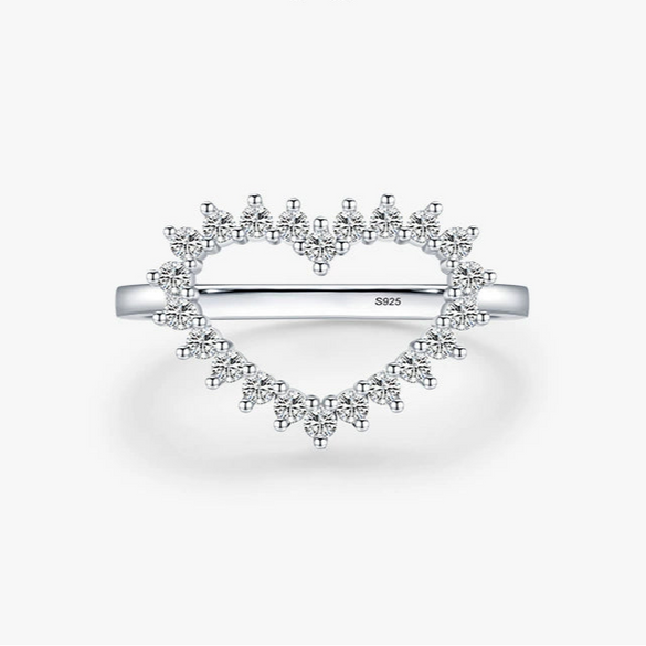 Women's S925 Sterling Silver Heartshaped Diamond Ring Light Luxury Style