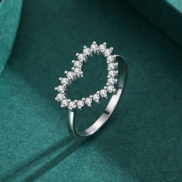 Women's S925 Sterling Silver Heartshaped Diamond Ring Light Luxury Style