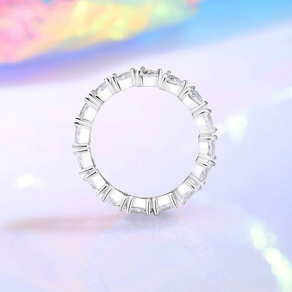 Women's S925 Sterling Silver Heartshaped Diamond Ring Simple Geometric Stacking Ring