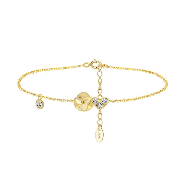 Women's S925 Sterling Silver Heartshaped Electroplated Jewelry Bracelet