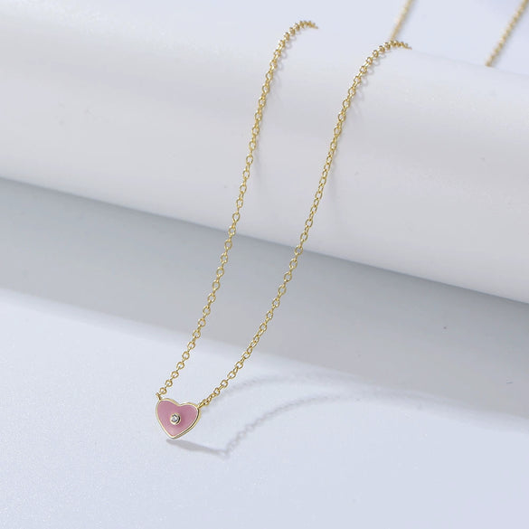 Women's S925 Sterling Silver Heartshaped Epoxy Pendant Clavicle Chain Necklace