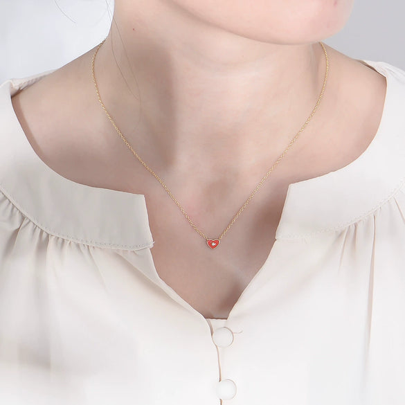 Women's S925 Sterling Silver Heartshaped Epoxy Pendant Clavicle Chain Necklace