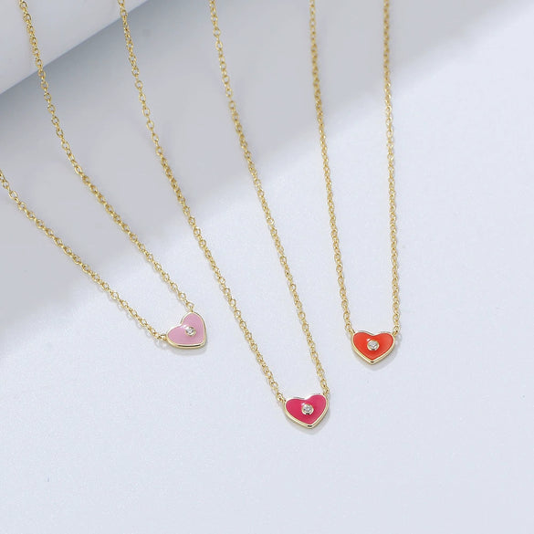Women's S925 Sterling Silver Heartshaped Epoxy Pendant Clavicle Chain Necklace
