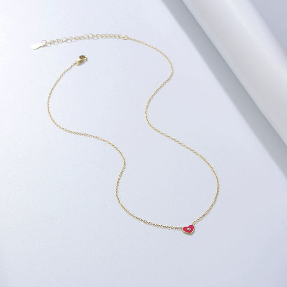 Women's S925 Sterling Silver Heartshaped Epoxy Pendant Clavicle Chain Necklace