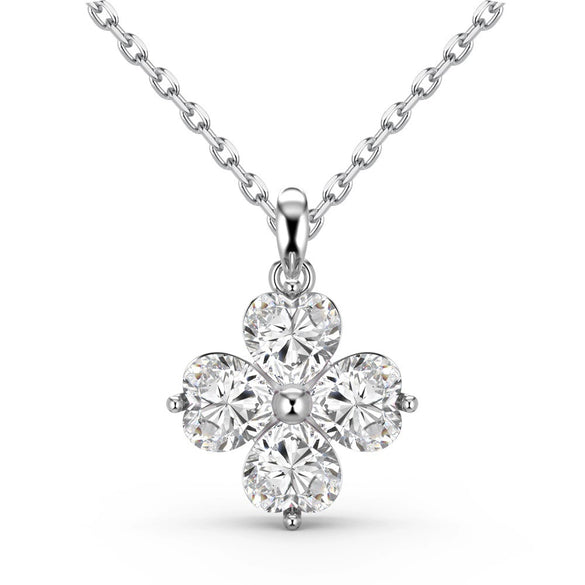 Women's S925 Sterling Silver Heartshaped Love Fourleaf Clover Zircon Inlaid Clavicle Chain Necklace With Electroplating