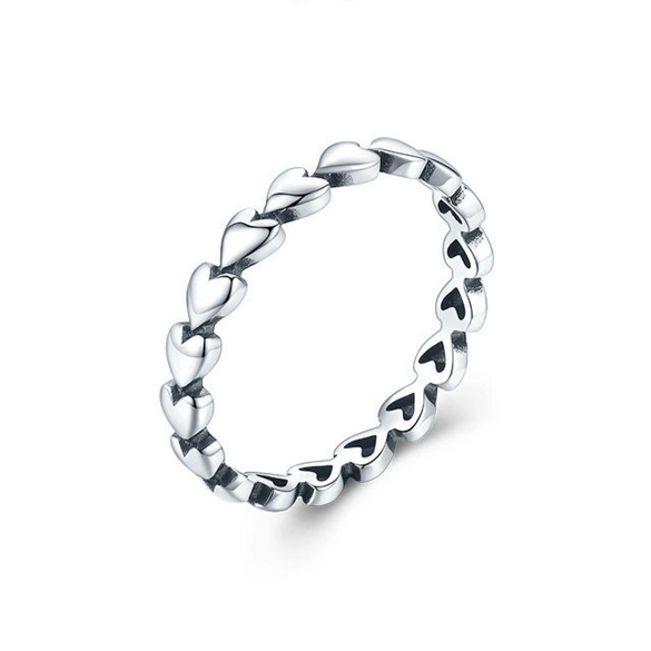 Women's S925 Sterling Silver Heartshaped Plain Simple Temperament Fine Cold Wind Stacked Index Finger Ring Jewelry Seiko