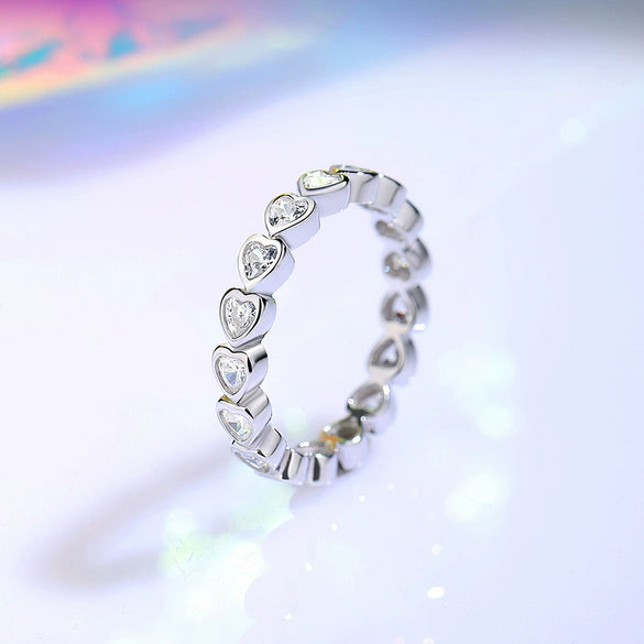 Women's S925 Sterling Silver Heartshaped Ring With Zircon And Simple Style