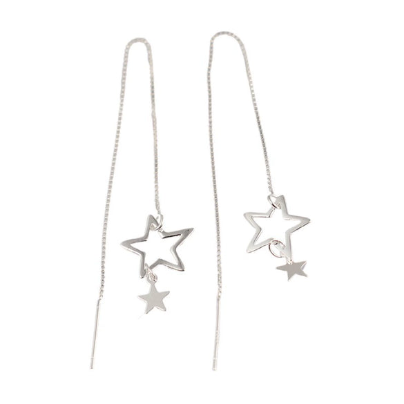 Women's S925 Sterling Silver Hollow Star Long Tassel Earrings Simple Elegant Statement Drop Earrings