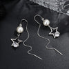Women's S925 Sterling Silver Hollow Star Pearl Tassel Ear Line Earrings Light Luxury Long Dangle Earrings