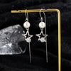 Women's S925 Sterling Silver Hollow Star Pearl Tassel Ear Line Earrings Light Luxury Long Dangle Earrings