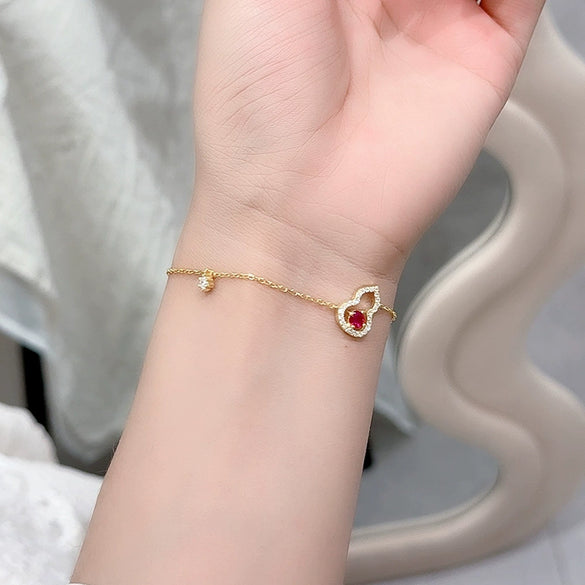 Women's S925 Sterling Silver Hollowout Geometric Flower Pattern Electroplated Gourd Bracelet Jewelry