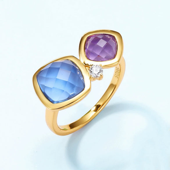 Women's S925 Sterling Silver Inlaid Color Zircon Geometric Ring