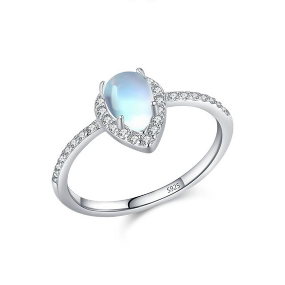 Women's S925 Sterling Silver Inlaid Moonstone Ring With Geometric Design