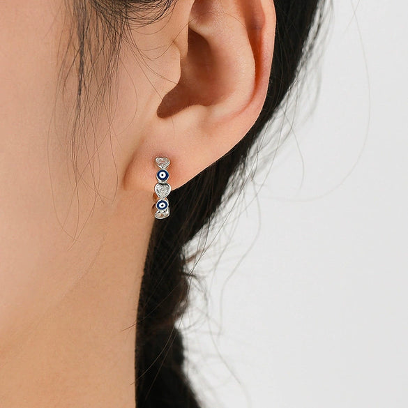 Women's S925 Sterling Silver Inlaid Zircon Earrings With Love Heart Water Drop Bell Pattern