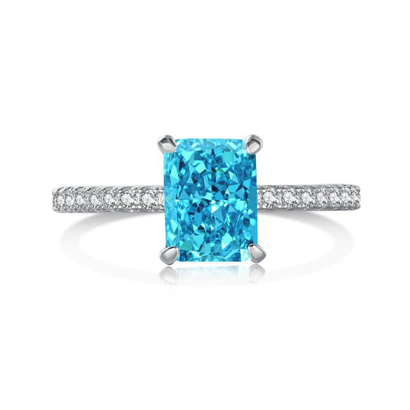 Women's S925 Sterling Silver Light Luxury Geometric Ring With Electroplating And Blue Ice Flower Cut Zircon