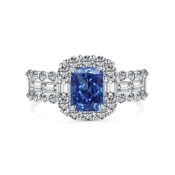 Women's S925 Sterling Silver Light Luxury Geometric Ring With Electroplating And Blue Ice Flower Cut Zircon