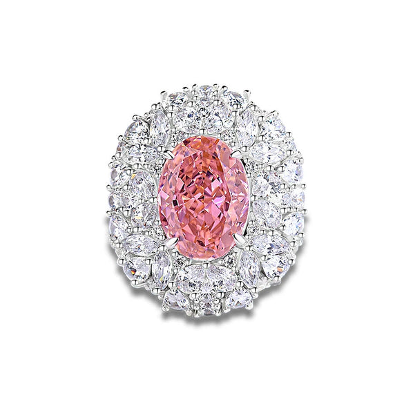 Women's S925 Sterling Silver Light Pink Pigeon Egg Diamond Ring