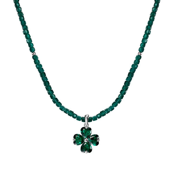 Women's S925 Sterling Silver Love Four Leaf Clover Pendant Necklace With Heart And Flower Pattern Electroplated
