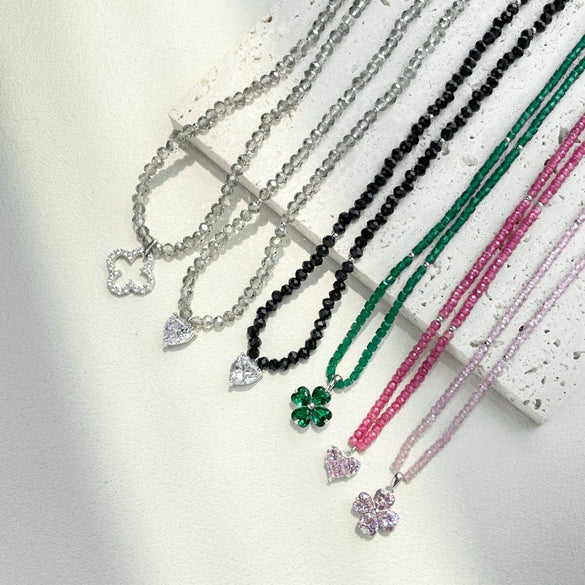 Women's S925 Sterling Silver Love Four Leaf Clover Pendant Necklace With Heart And Flower Pattern Electroplated