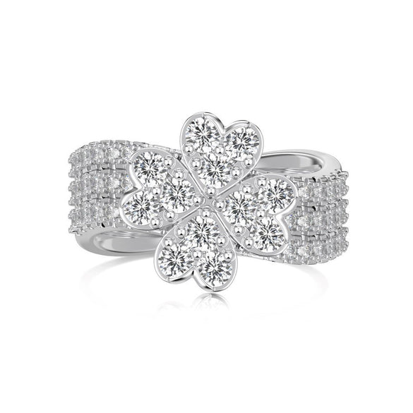 Women's S925 Sterling Silver Love Four Leaf Clover Zircon Separable Design Ring