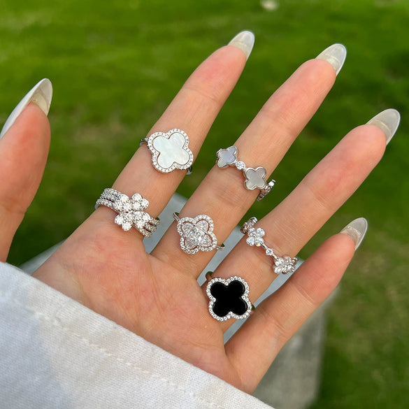 Women's S925 Sterling Silver Love Four Leaf Clover Zircon Separable Design Ring