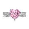 Women's S925 Sterling Silver Love Pink Ice Flower Cut Zircon Handinlaid Heartshaped Ring With Electroplating
