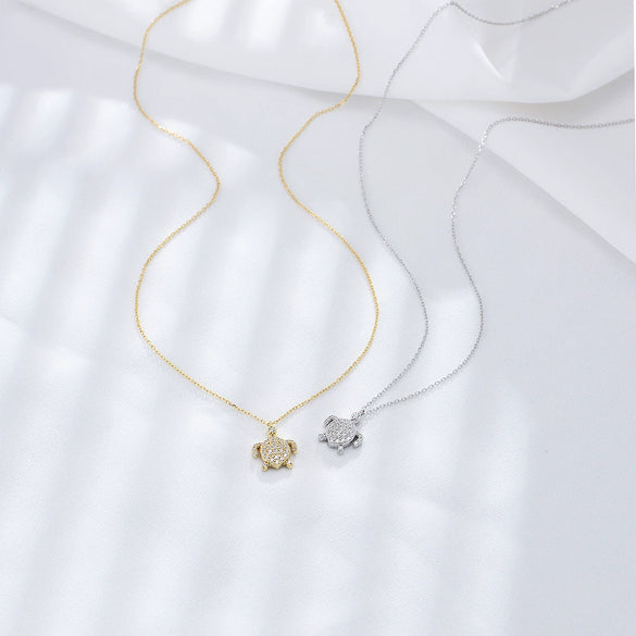 Women's S925 Sterling Silver Microinlaid Zircon Turtle Animal Clavicle Chain Necklace