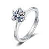 Women's S925 Sterling Silver Moissanite Ring Classic Six Prong Geometric Design Electroplated Adjustable Open Ring