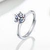 Women's S925 Sterling Silver Moissanite Ring Classic Six Prong Geometric Design Electroplated Adjustable Open Ring