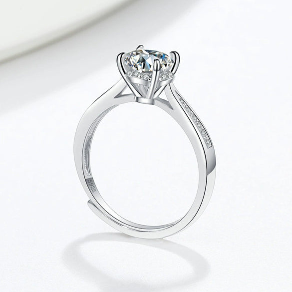 Women's S925 Sterling Silver Moissanite Ring Geometric Four Claw Adjustable Open Ring With Electroplated Finish