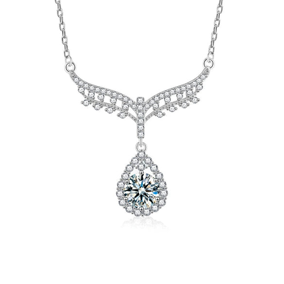 Women's S925 Sterling Silver Moissanite Water Drop And U Shape Fashion Geometric Pendant Necklace With Cross Chain