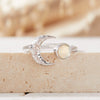 Women's S925 Sterling Silver Moon Shape Ring Set With Natural Jasper Gemstones