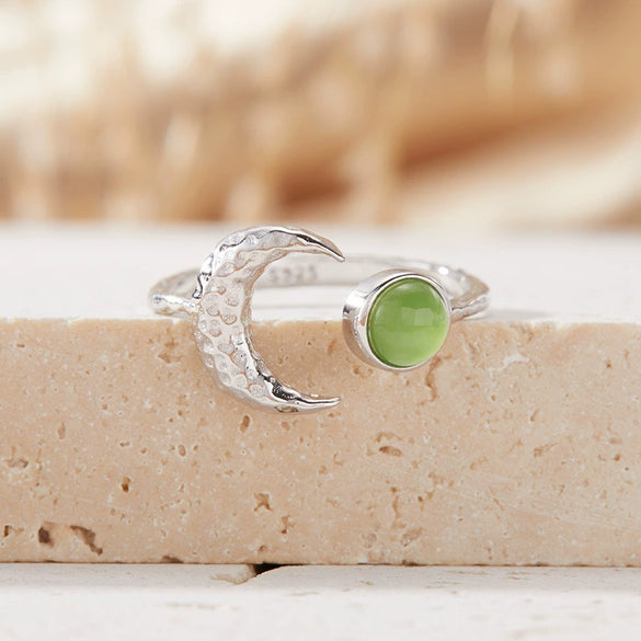 Women's S925 Sterling Silver Moon Shape Ring Set With Natural Jasper Gemstones