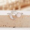 Women's S925 Sterling Silver Moon Shape Ring Set With Natural Jasper Gemstones
