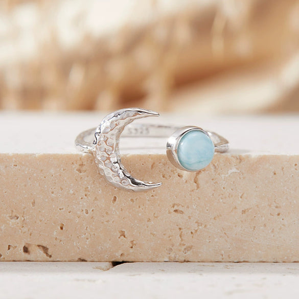 Women's S925 Sterling Silver Moon Shape Ring Set With Natural Jasper Gemstones