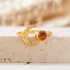 Women's S925 Sterling Silver Moon Shape Ring Set With Natural Jasper Gemstones