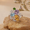 Women's S925 Sterling Silver Multicolor Gemstone Ring With Crystal And Flower Design Set With Crystal