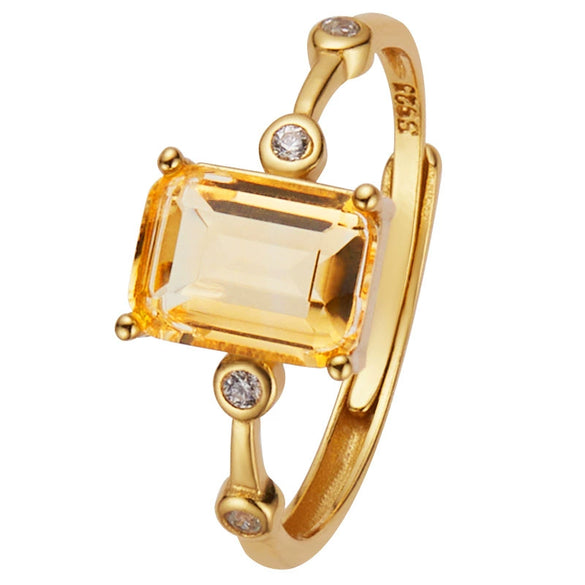 Women's S925 Sterling Silver Natural Amethyst Citrine Geometric Ring Set With Crystal