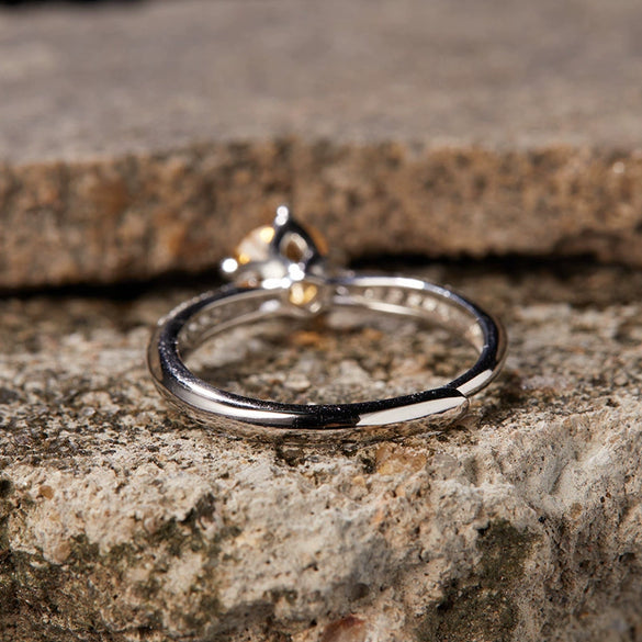 Women's S225 Sterling Silver Natural Citrine Geometric Open Ring With Gems
