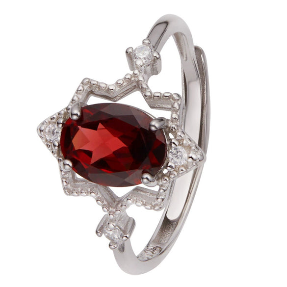 Women's S925 Sterling Silver Natural Colored Gemstone Garnet Topaz Peridot Amethyst Ring With Eight Pointed Star Shape