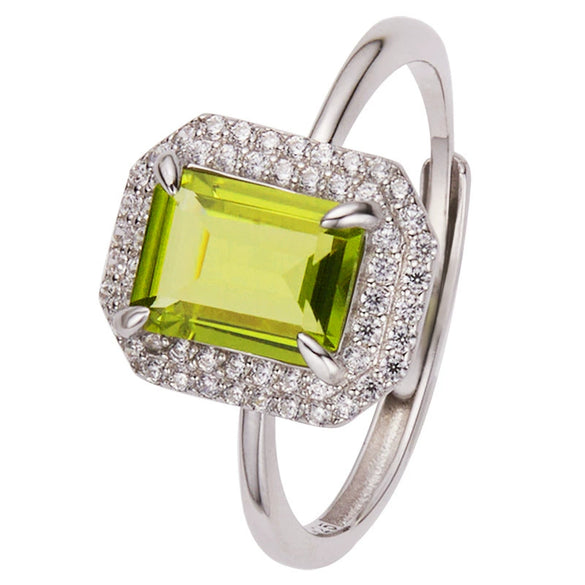 Women's S925 Sterling Silver Natural Colored Gemstone Ring With Crystal Sugar Cube Shape Geometric Pattern Set With Crystals Style