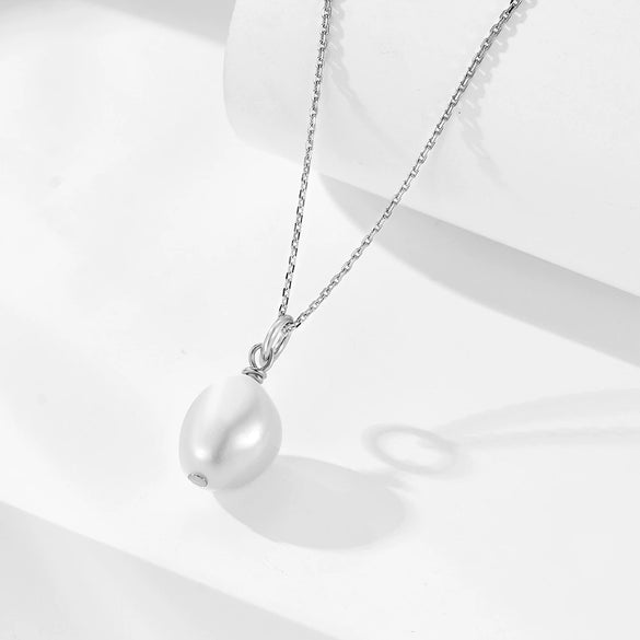 Women's S925 Sterling Silver Natural Freshwater Pearl Geometric Baroque Asymmetrical Pendant Clavicle Chain Set With Diamonds