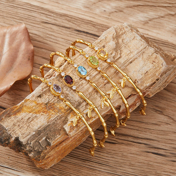 Women's S925 Sterling Silver Natural Gemstone Bracelet Set With Gemstones In Niche Style