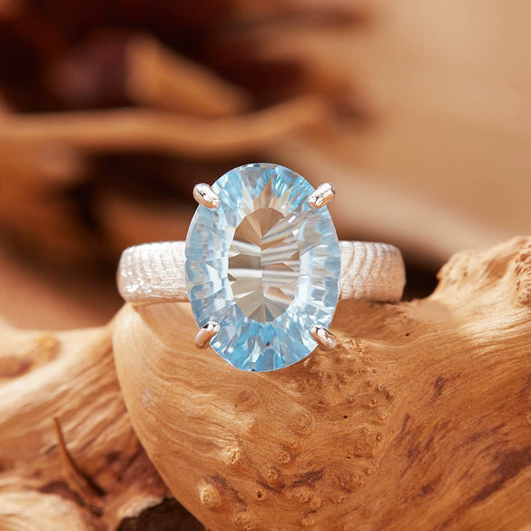 Women's S925 Sterling Silver Natural White Crystal Citrine Amethyst Geometric Ring Jewelry